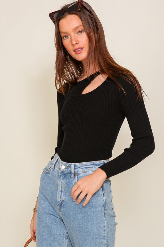 TIMING Cut Out Long Sleeve Sweater Top