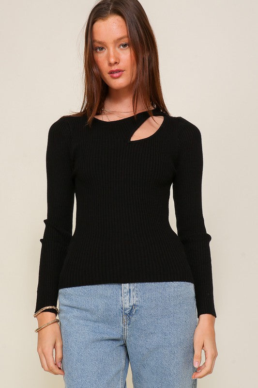 TIMING Cut Out Long Sleeve Sweater Top