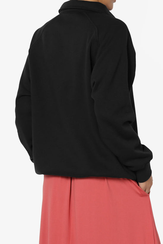 Avianna Oversized Fleece Polo Sweatshirt BLACK_4