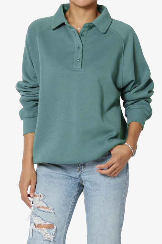 Avianna Oversized Fleece Polo Sweatshirt TEAL_1
