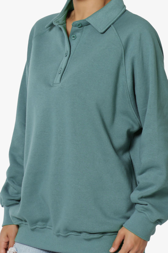 Avianna Oversized Fleece Polo Sweatshirt TEAL_5