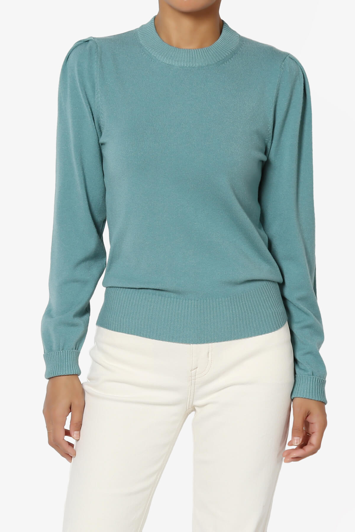 Bcarina Pleated Shoulder Crew Neck Sweater DUSTY TEAL_1