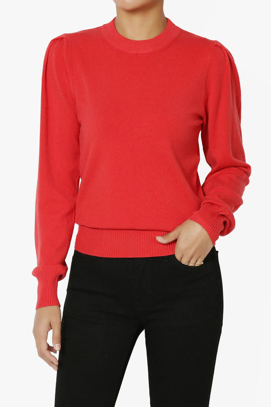 Bcarina Pleated Shoulder Crew Neck Sweater LT RED_1