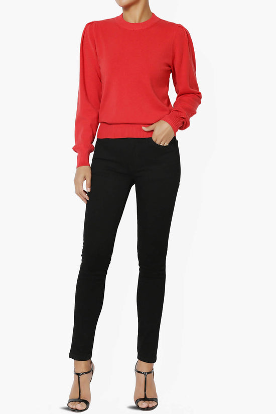 Bcarina Pleated Shoulder Crew Neck Sweater LT RED_6