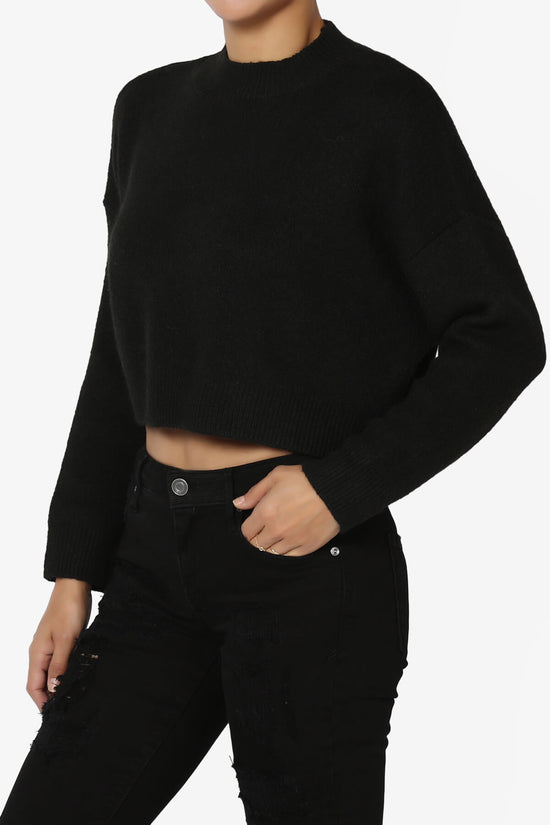 Bigmona Long Sleeve Crop Knit Sweater BLACK_3
