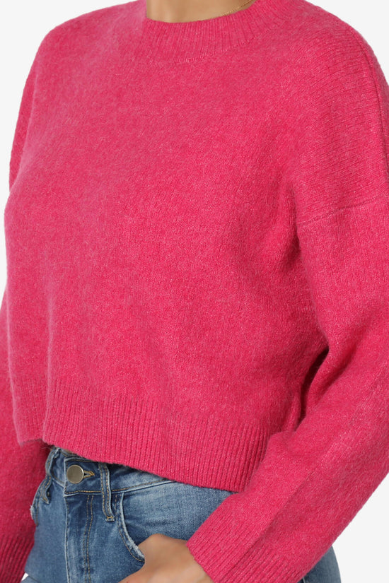 Bigmona Long Sleeve Crop Knit Sweater FUCHSIA_5