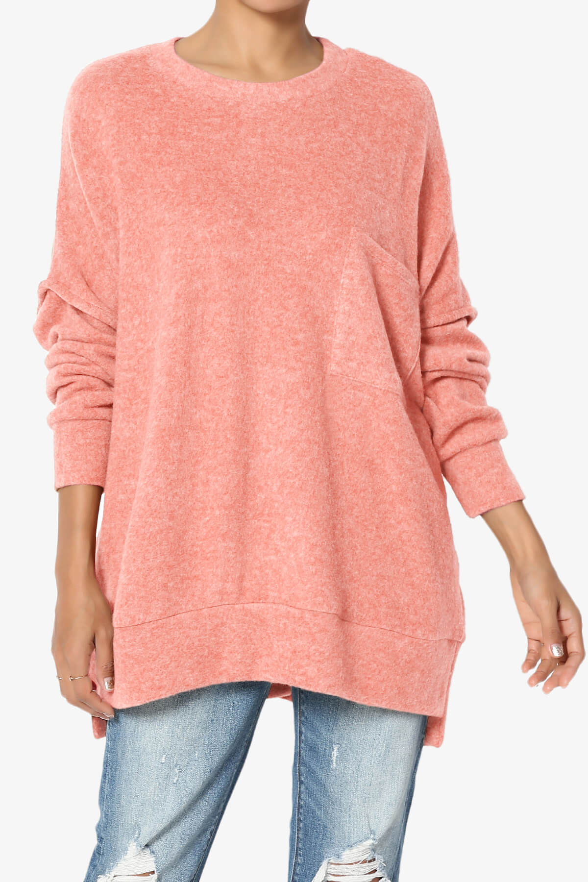 Breccan Blushed Knit Oversized Sweater CORAL_1