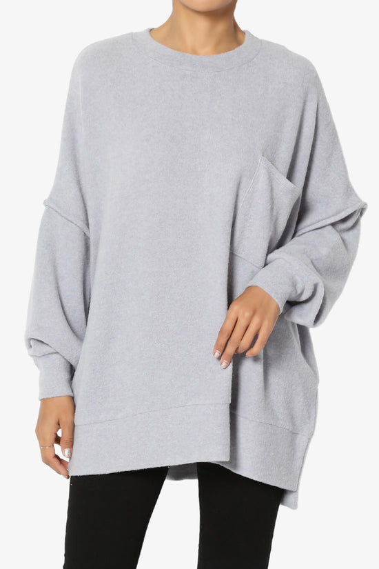 Breccan Blushed Knit Oversized Sweater HEATHER GREY_1