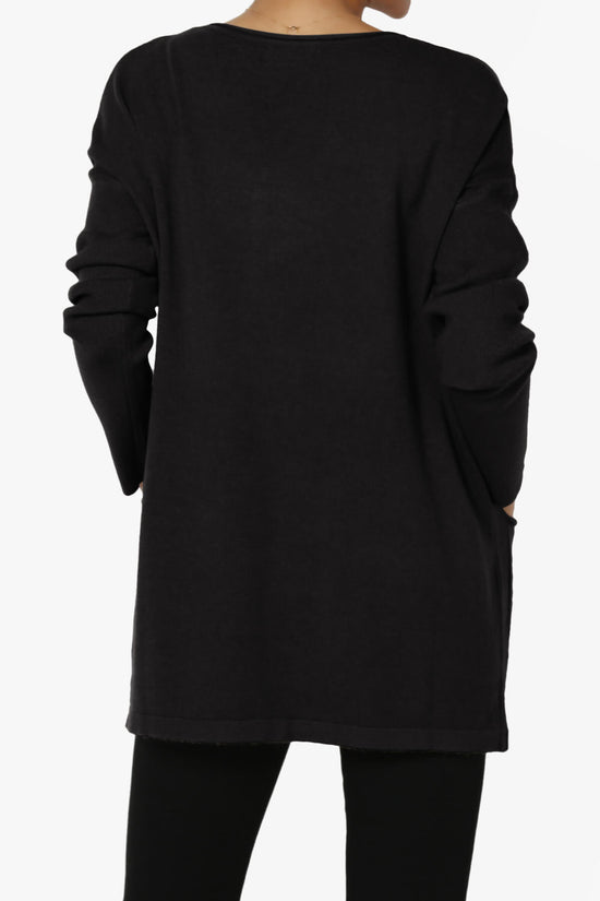 Brecken Pocket Long Sleeve Soft Knit Sweater Tunic BLACK_2