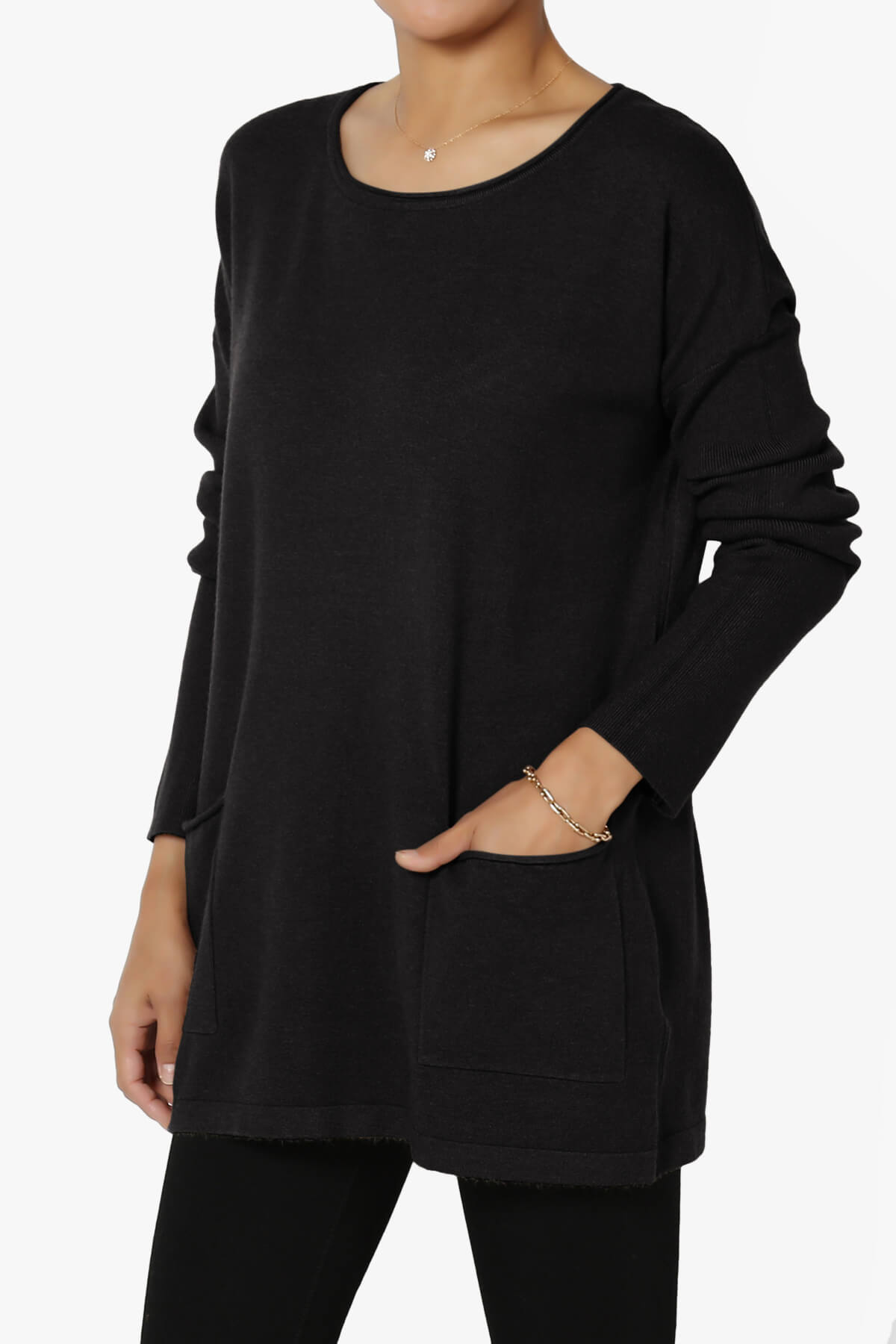 Brecken Pocket Long Sleeve Soft Knit Sweater Tunic BLACK_3