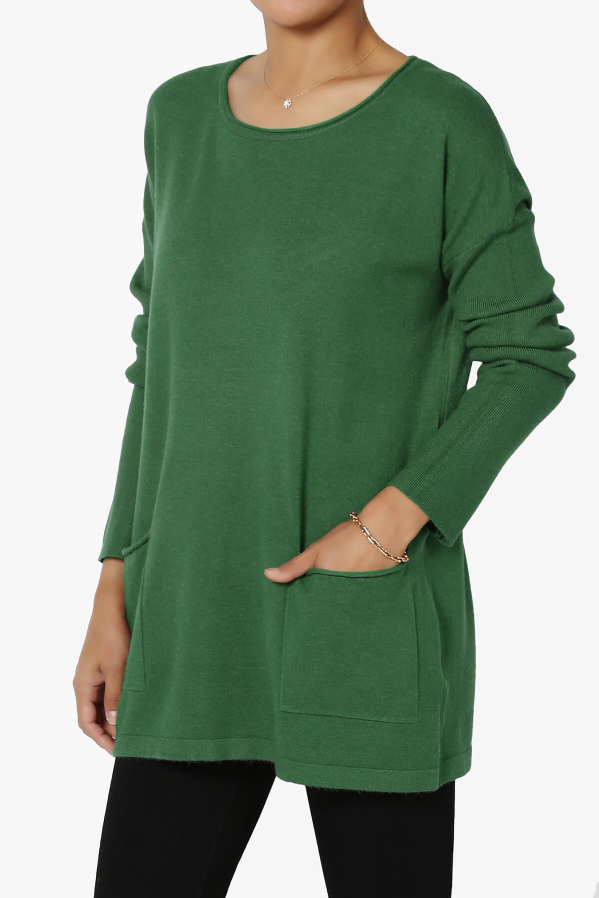 Brecken Pocket Long Sleeve Soft Knit Sweater Tunic DARK GREEN_3