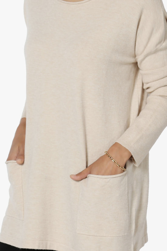 Brecken Pocket Long Sleeve Soft Knit Sweater Tunic HEATHER BEIGE_5