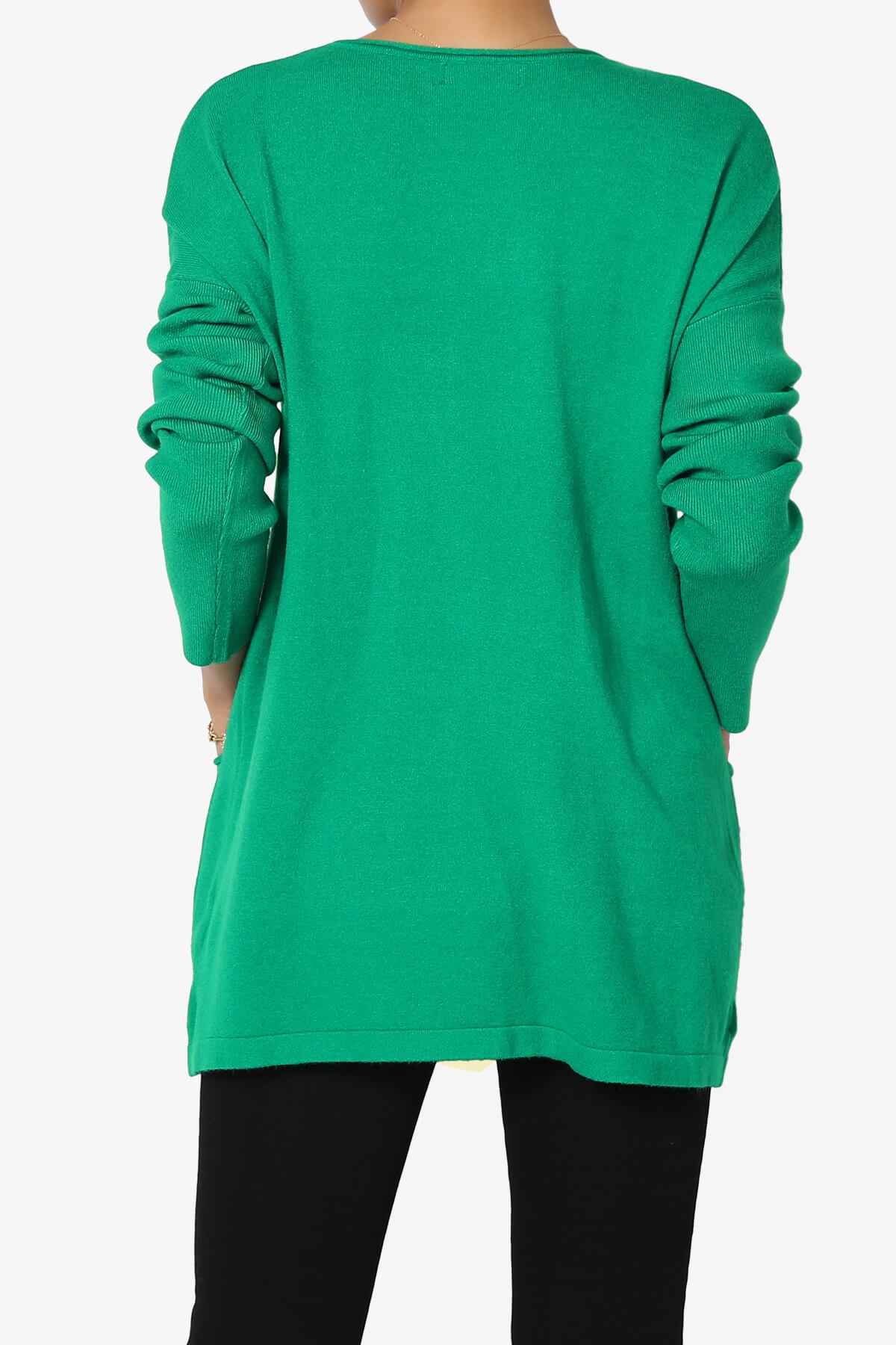 Brecken Pocket Long Sleeve Soft Knit Sweater Tunic KELLY GREEN_2
