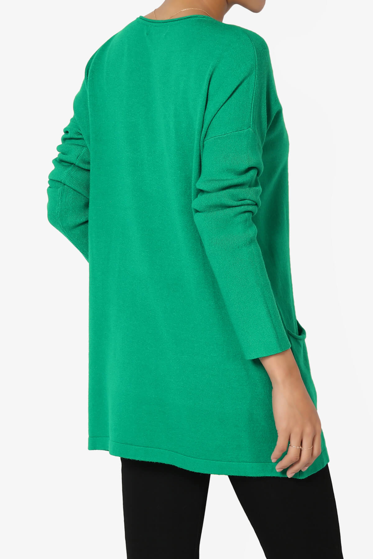 Brecken Pocket Long Sleeve Soft Knit Sweater Tunic KELLY GREEN_4