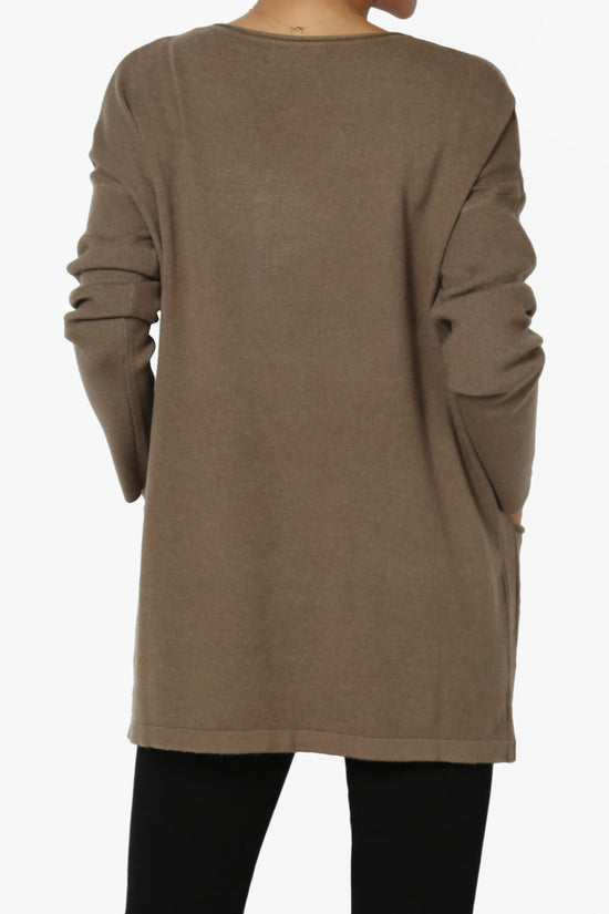 Brecken Pocket Long Sleeve Soft Knit Sweater Tunic MOCHA_2