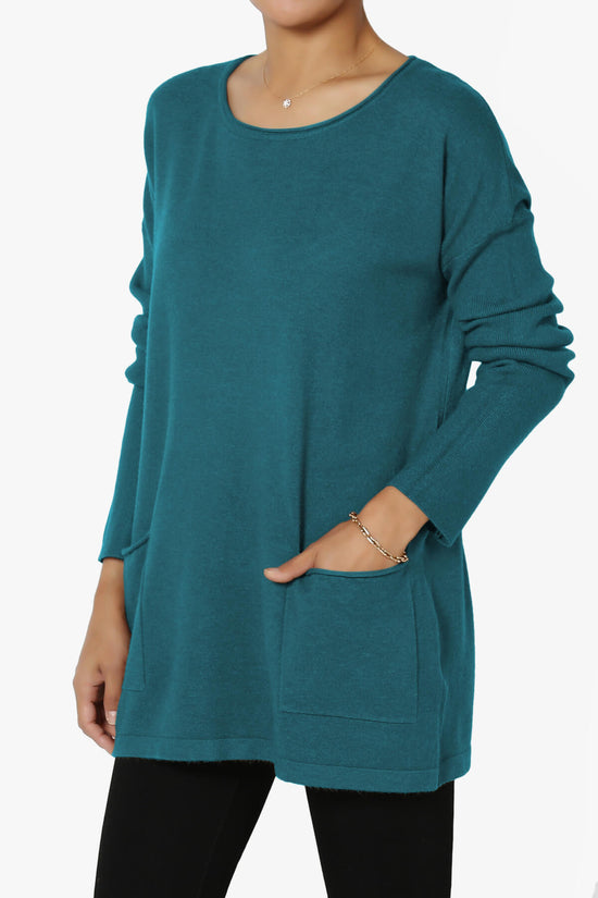 Brecken Pocket Long Sleeve Soft Knit Sweater Tunic OCEAN TEAL_3