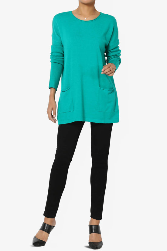 Brecken Pocket Long Sleeve Soft Knit Sweater Tunic TURQUOISE_6