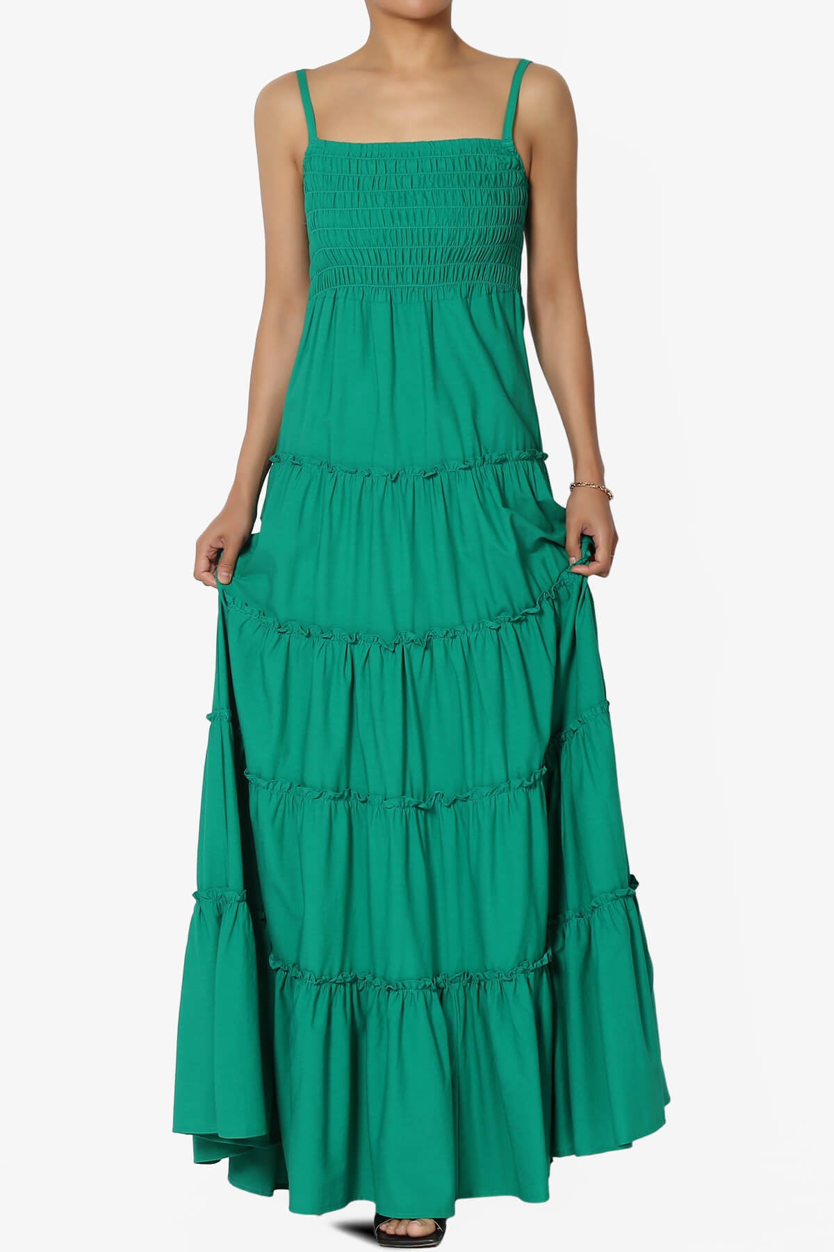 Cassie Smocked Cami Tiered Maxi Dress KELLY GREEN_1