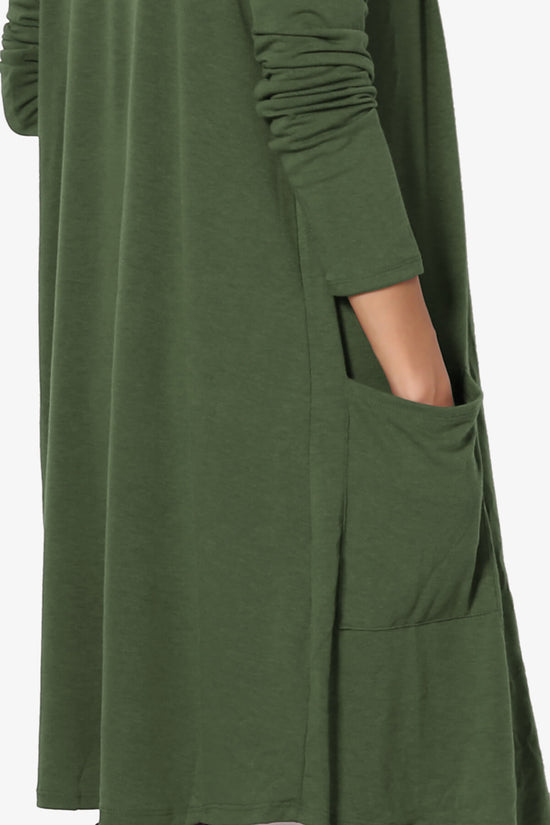 Daday Pocket Jersey Knee Length Cardigan ARMY GREEN_5