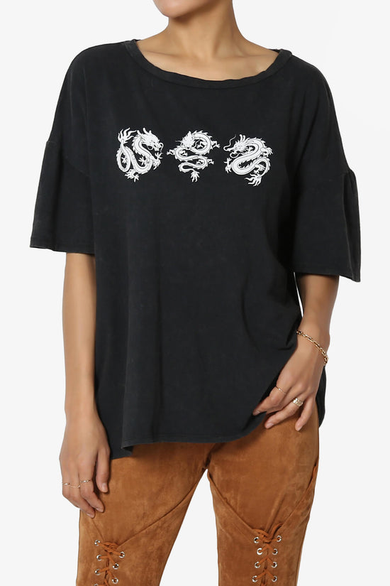 Dragon Print Washed Cotton Oversized T-Shirt BLACK_1
