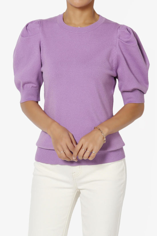 Isabella Puff Short Sleeve Knit Sweater BRIGHT LAVENDER_1