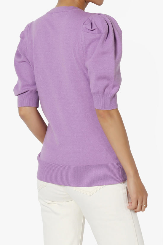 Isabella Puff Short Sleeve Knit Sweater BRIGHT LAVENDER_4