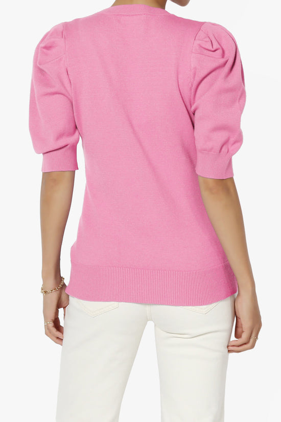 Isabella Puff Short Sleeve Knit Sweater CANDY PINK_2