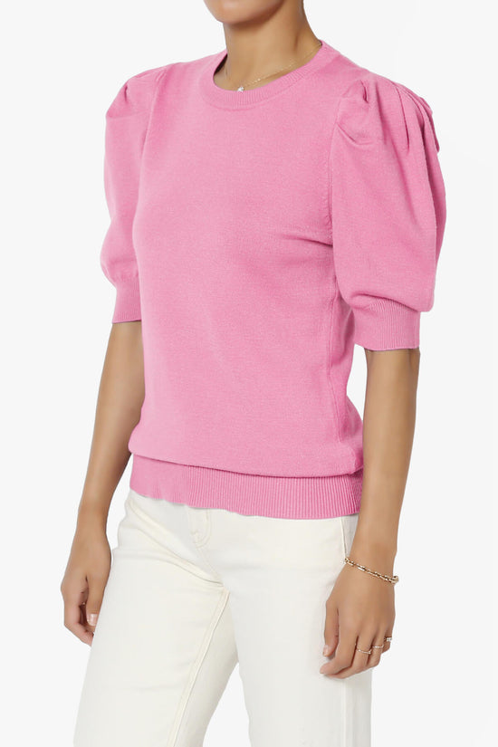 Isabella Puff Short Sleeve Knit Sweater CANDY PINK_3