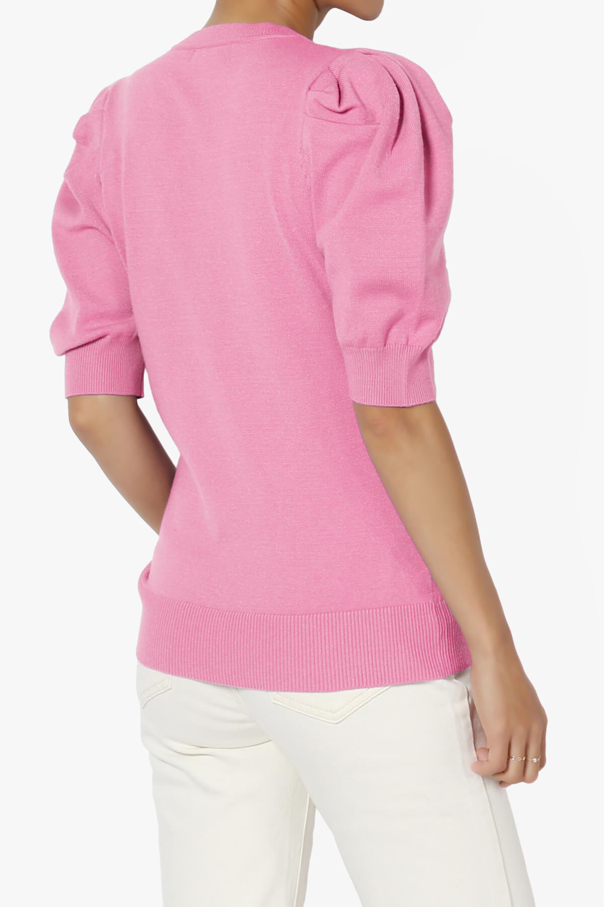 Isabella Puff Short Sleeve Knit Sweater CANDY PINK_4