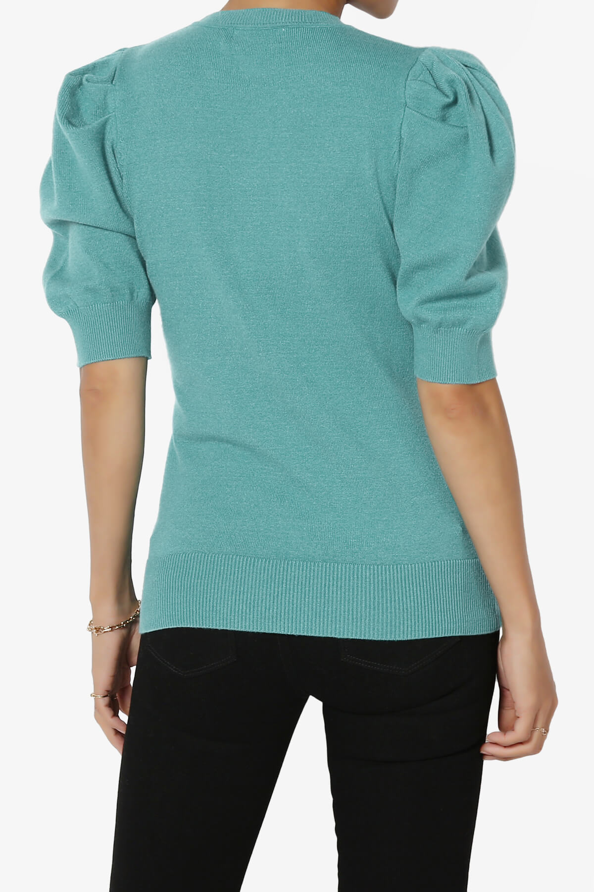 Isabella Puff Short Sleeve Knit Sweater DUSTY TEAL_2
