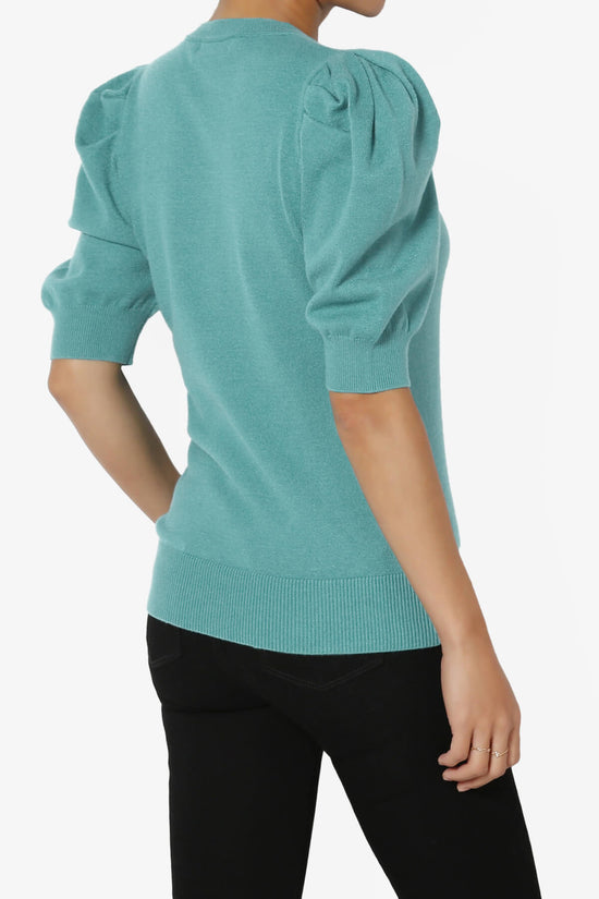 Isabella Puff Short Sleeve Knit Sweater DUSTY TEAL_4