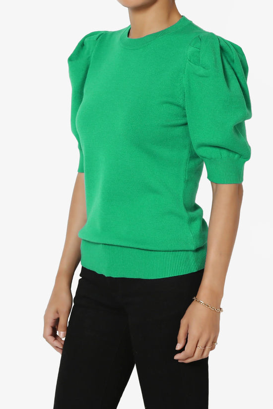 Isabella Puff Short Sleeve Knit Sweater KELLY GREEN_3