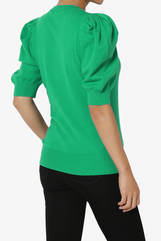 Isabella Puff Short Sleeve Knit Sweater KELLY GREEN_4