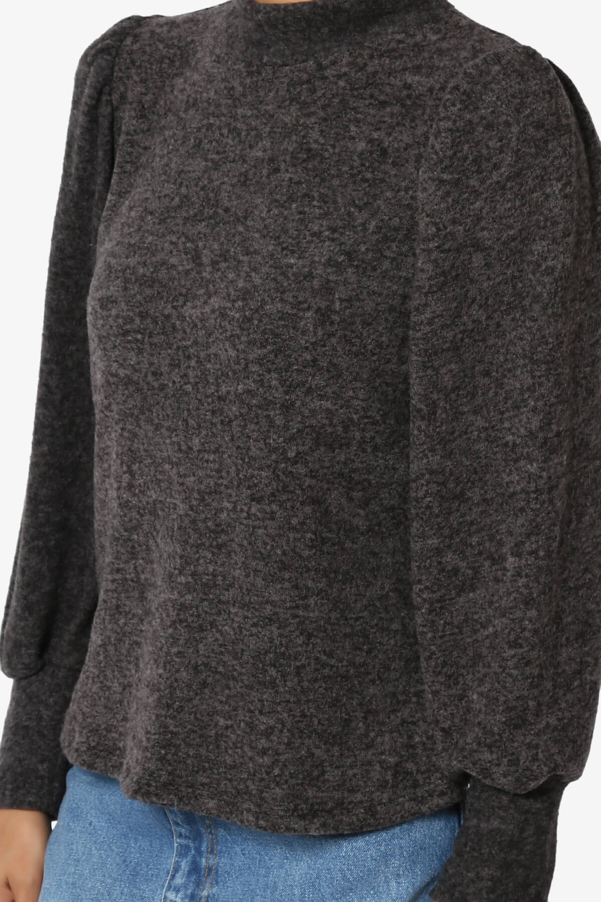 Killa Puff Long Sleeve Mock Neck Knit Sweater BLACK_5