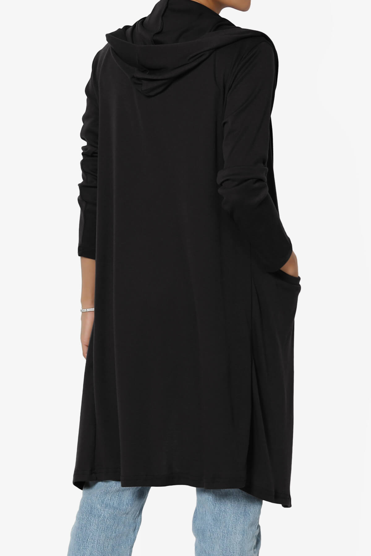 Nataly Open Front Hooded Long Cardigan BLACK_2