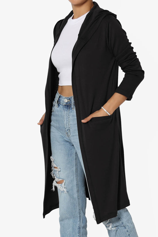 Nataly Open Front Hooded Long Cardigan BLACK_3