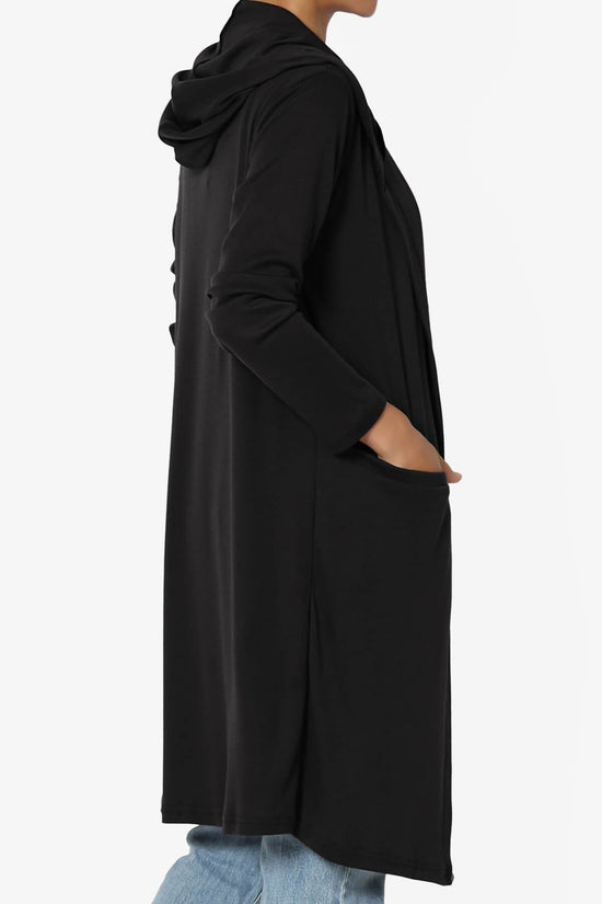 Nataly Open Front Hooded Long Cardigan BLACK_4