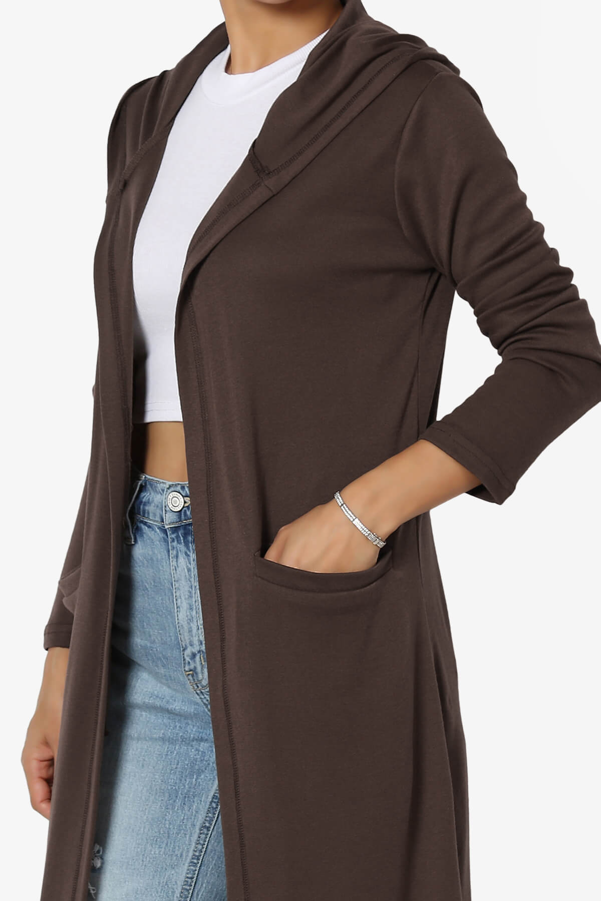 Nataly Open Front Hooded Long Cardigan BROWN_5