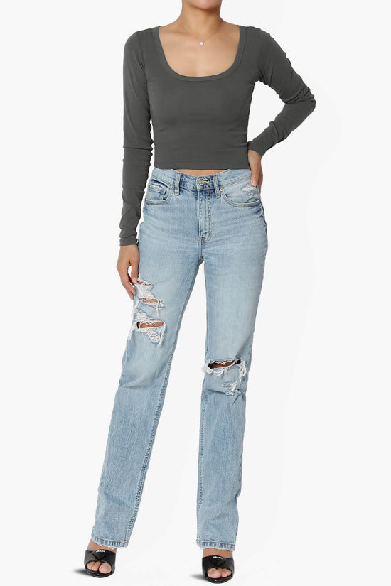 Solly Scoop Neck Long Sleeve Crop T-Shirt CHARCOAL_6
