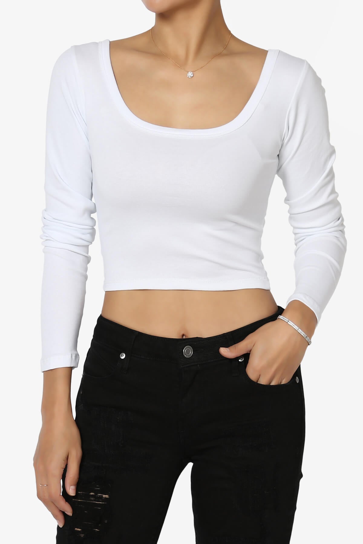 Solly Scoop Neck Long Sleeve Crop T-Shirt WHITE_1
