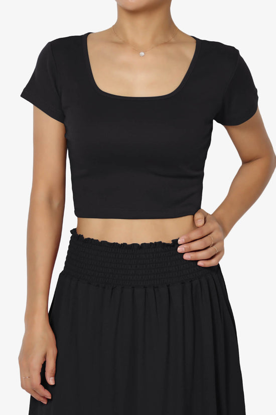 Solly Square Neck Short Sleeve Crop T-Shirt BLACK_1