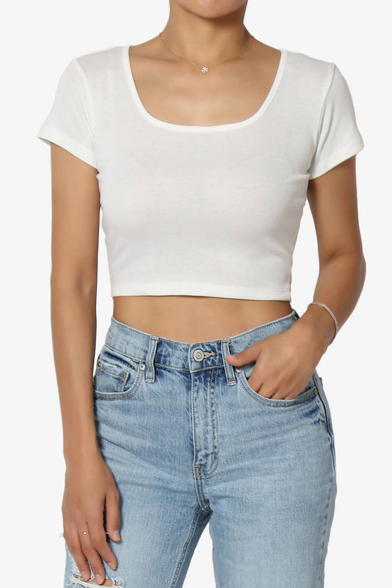 Solly Square Neck Short Sleeve Crop T-Shirt WHITE_1