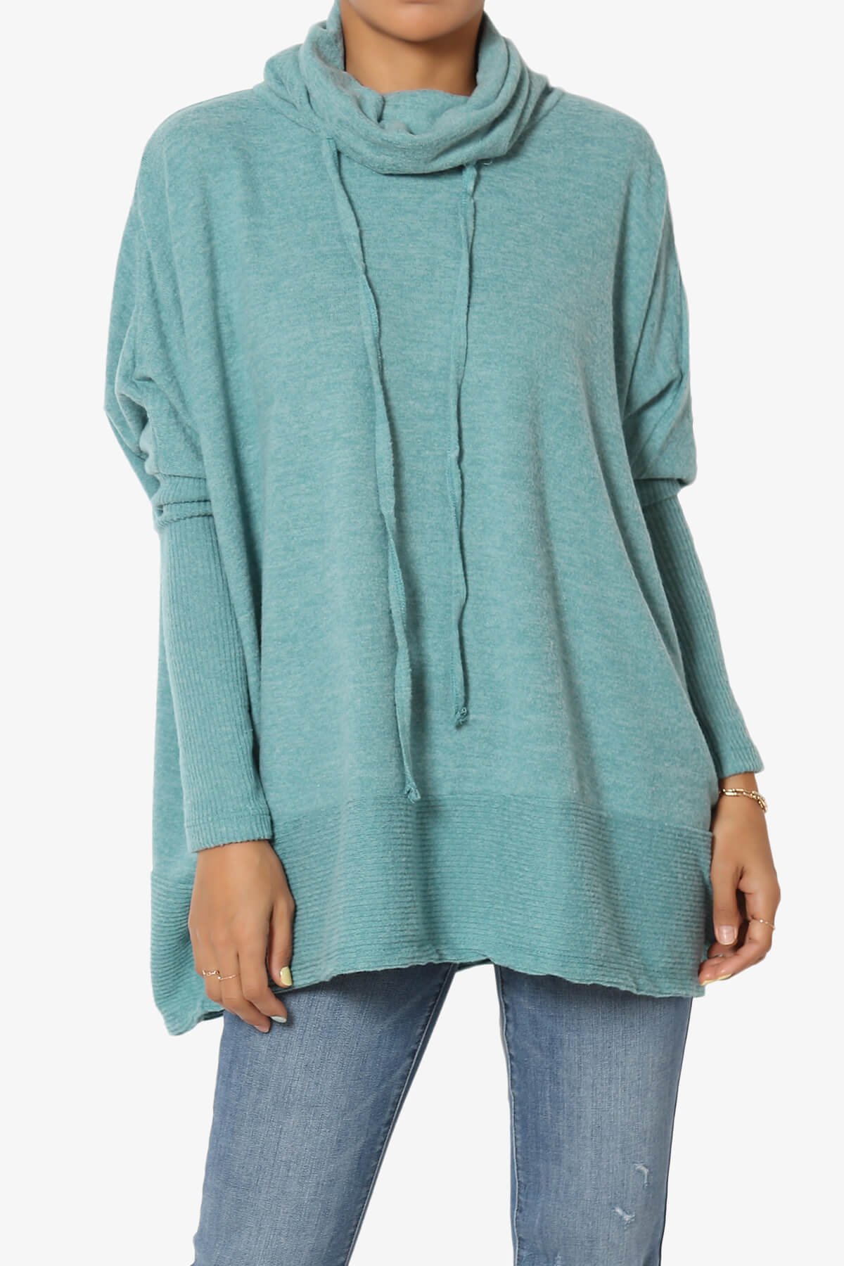 Barclay Cowl Neck Melange Knit Oversized Sweater DUSTY TEAL_1
