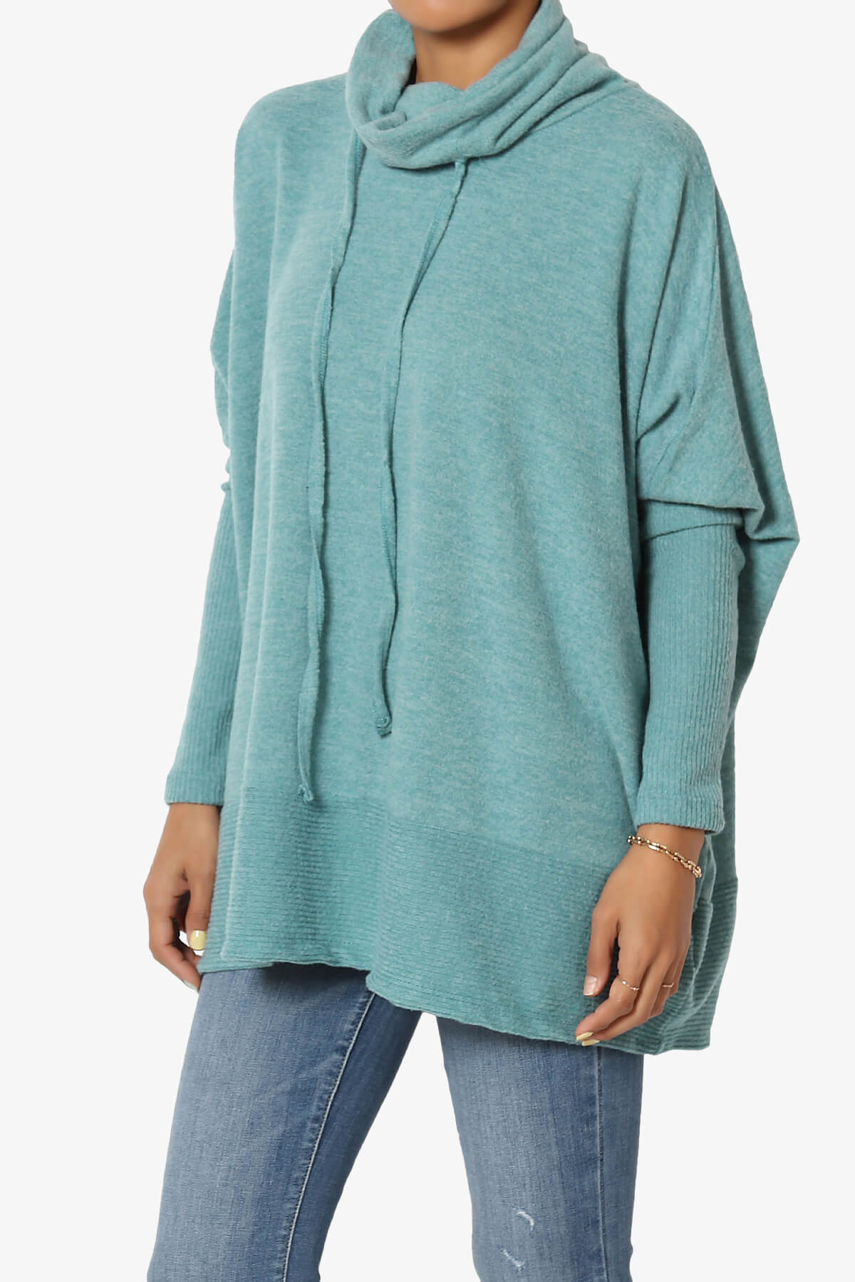 Barclay Cowl Neck Melange Knit Oversized Sweater DUSTY TEAL_3