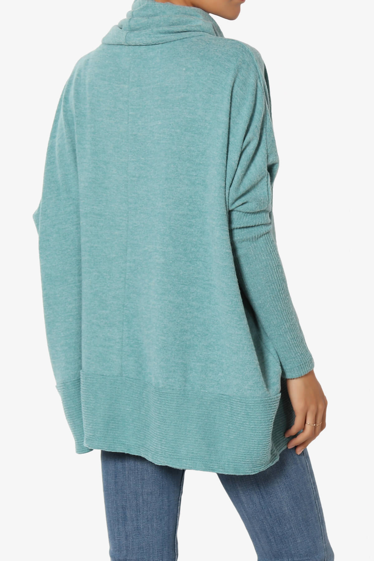 Barclay Cowl Neck Melange Knit Oversized Sweater DUSTY TEAL_4