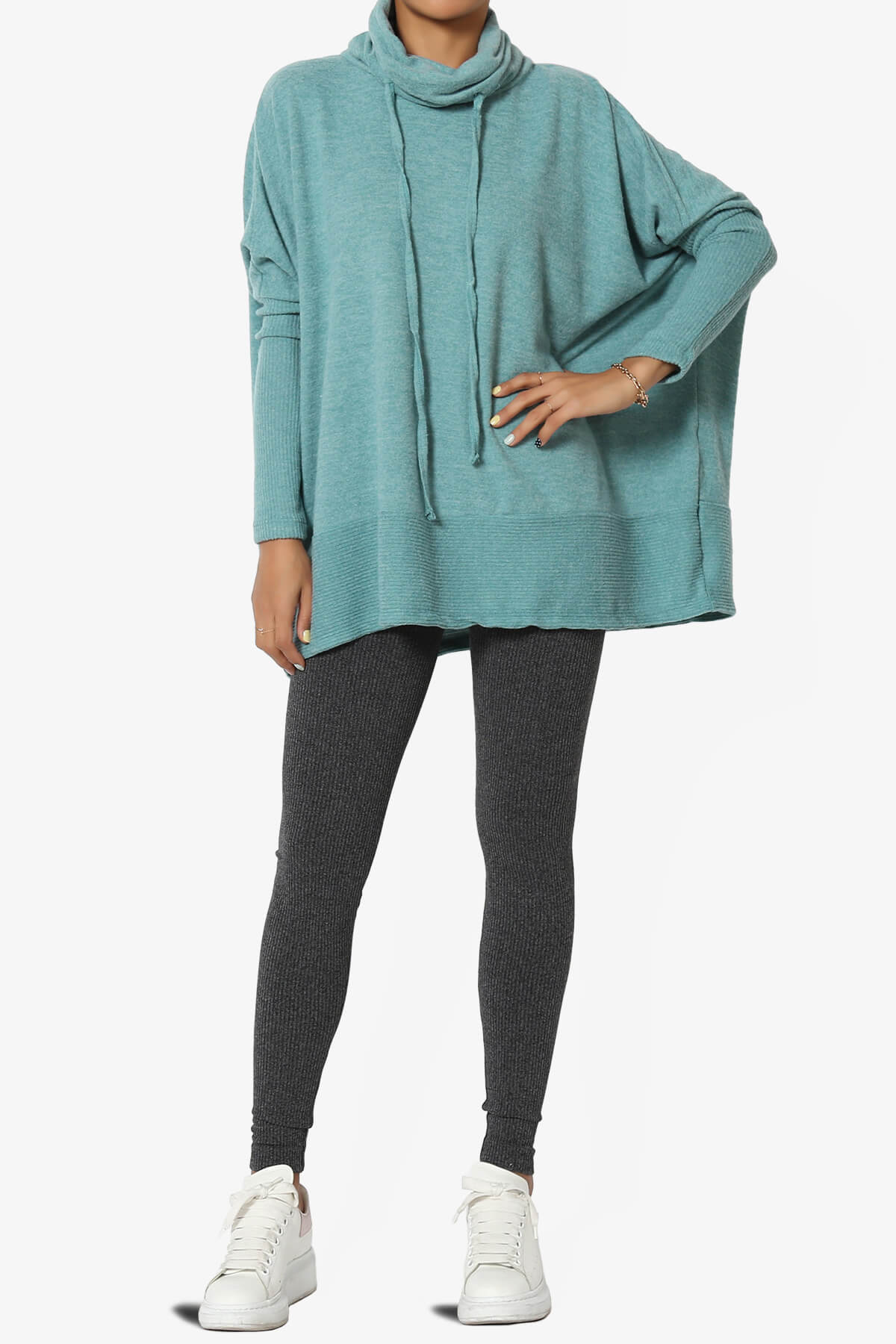 Barclay Cowl Neck Melange Knit Oversized Sweater DUSTY TEAL_6