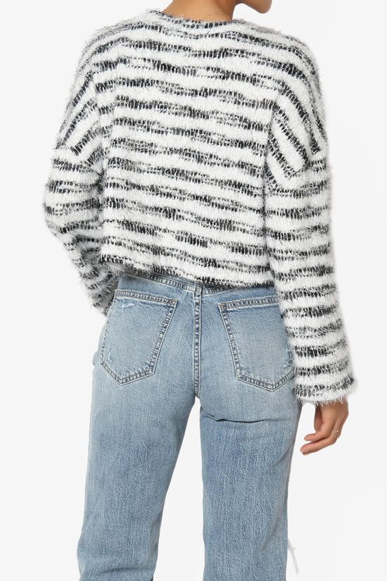 Carrine Fuzzy Stripe Crop Sweater BLACK_2