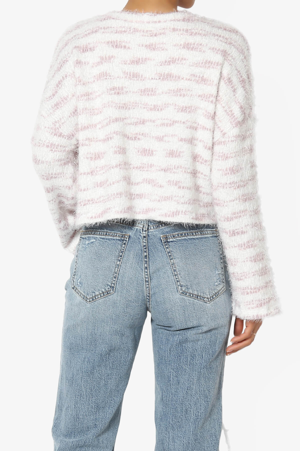 Carrine Fuzzy Stripe Crop Sweater LAVENDER_2