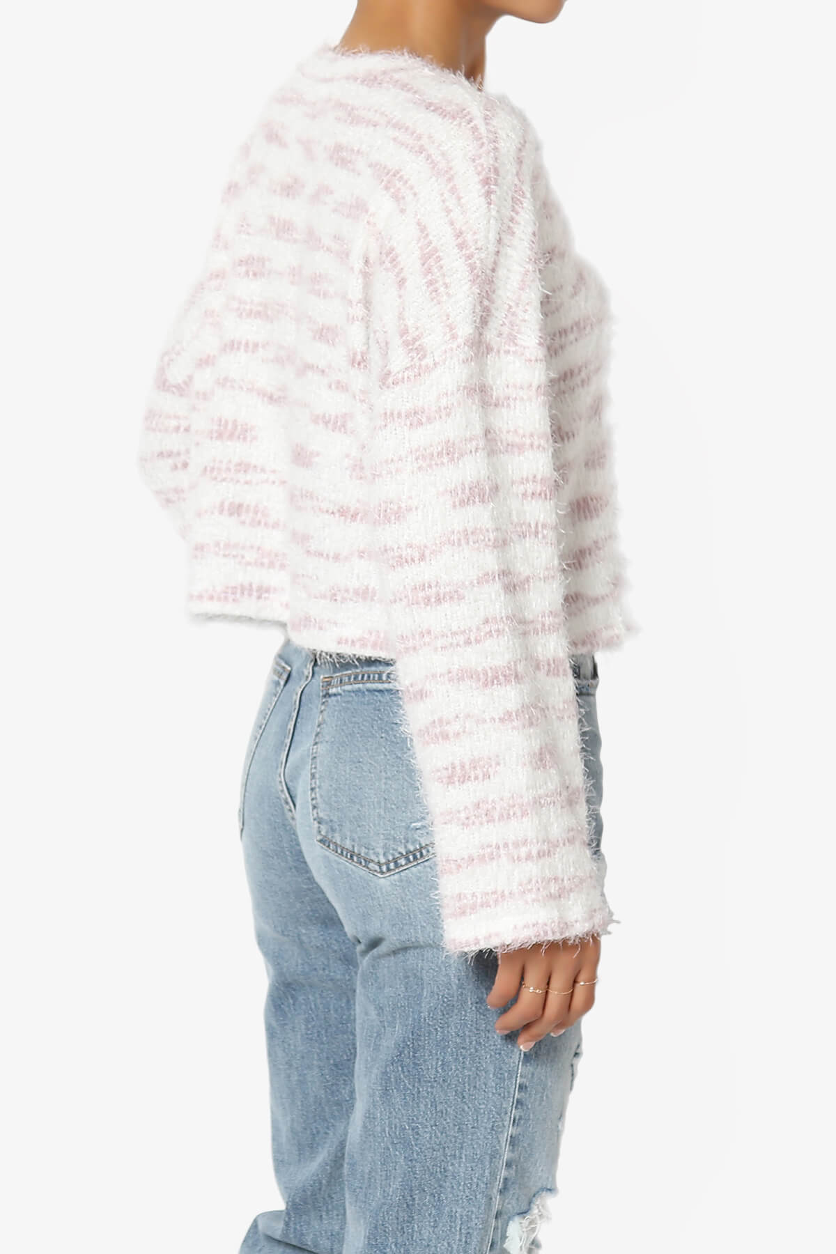 Carrine Fuzzy Stripe Crop Sweater LAVENDER_4
