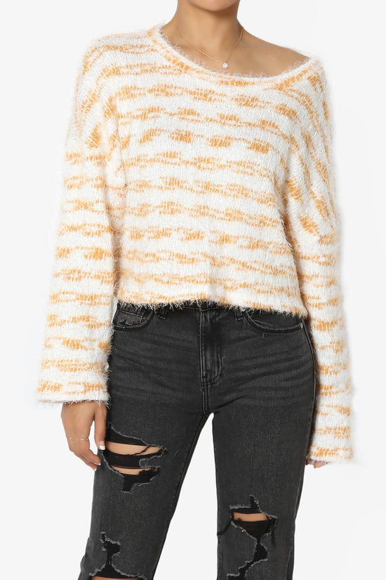 Carrine Fuzzy Stripe Crop Sweater MUSTARD_1